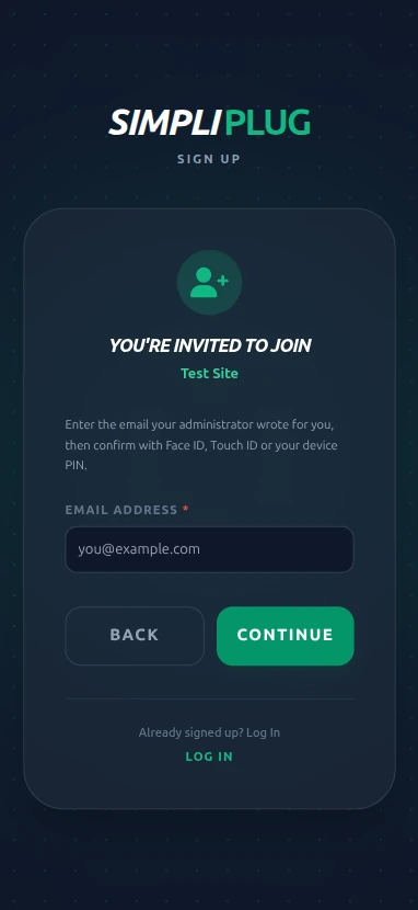 Email address prompt modal for invited passkey users